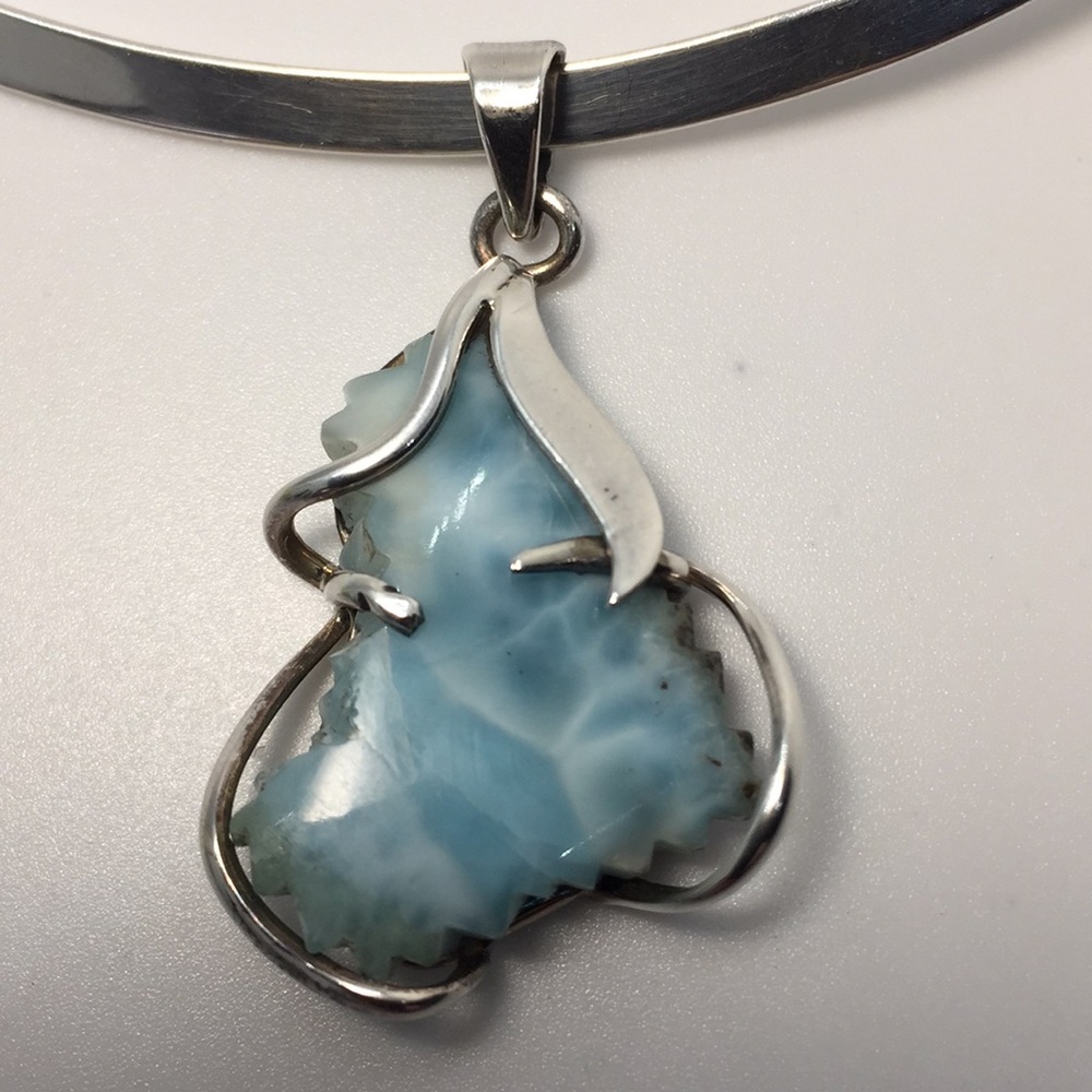 Larimar 1 3/4” Sterling silver pendant